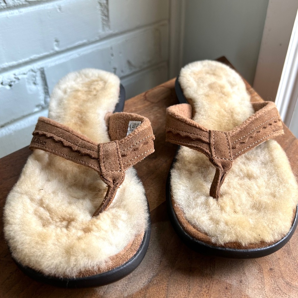 L. L. Bean Women's Wicked Good Shearling Leather Sandals Brown 7 Comfort - Picture 4 of 7